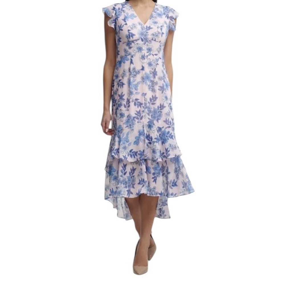TOMMY HILFIGER Maxi Dress Women Size 4 floral chiffon sun dress high low New